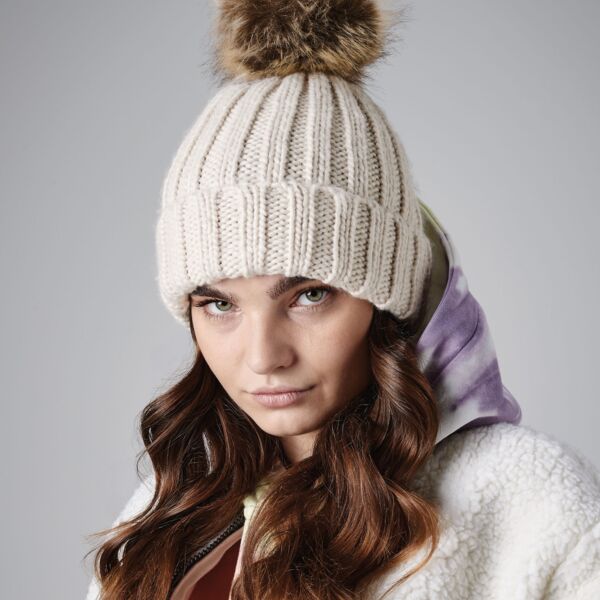 Faux Fur Pom Pom Chunky Beanie Thumbnail